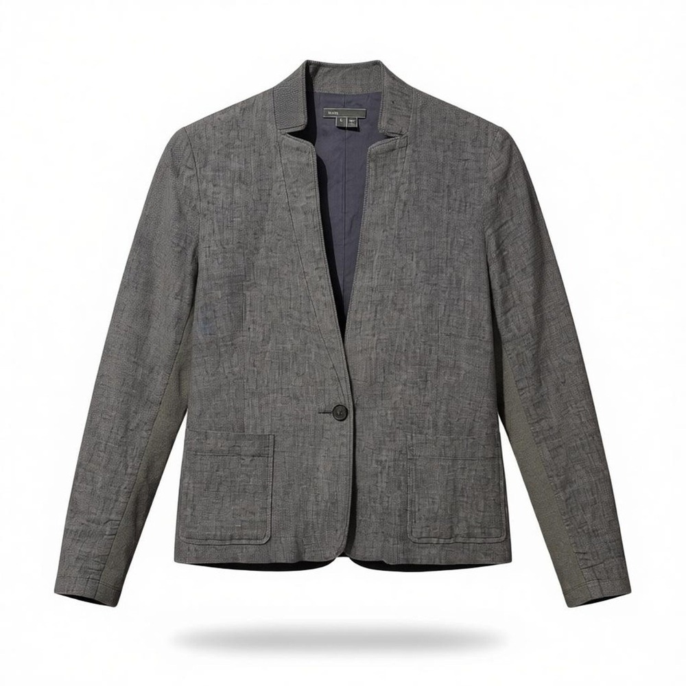 VINCE Linen Cotton Mixed Media Blazer Sz 2 | Gray Knit Panels | Quiet Luxury